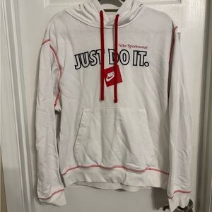 Vintage Nike White Hoodie with Red Accents Medium